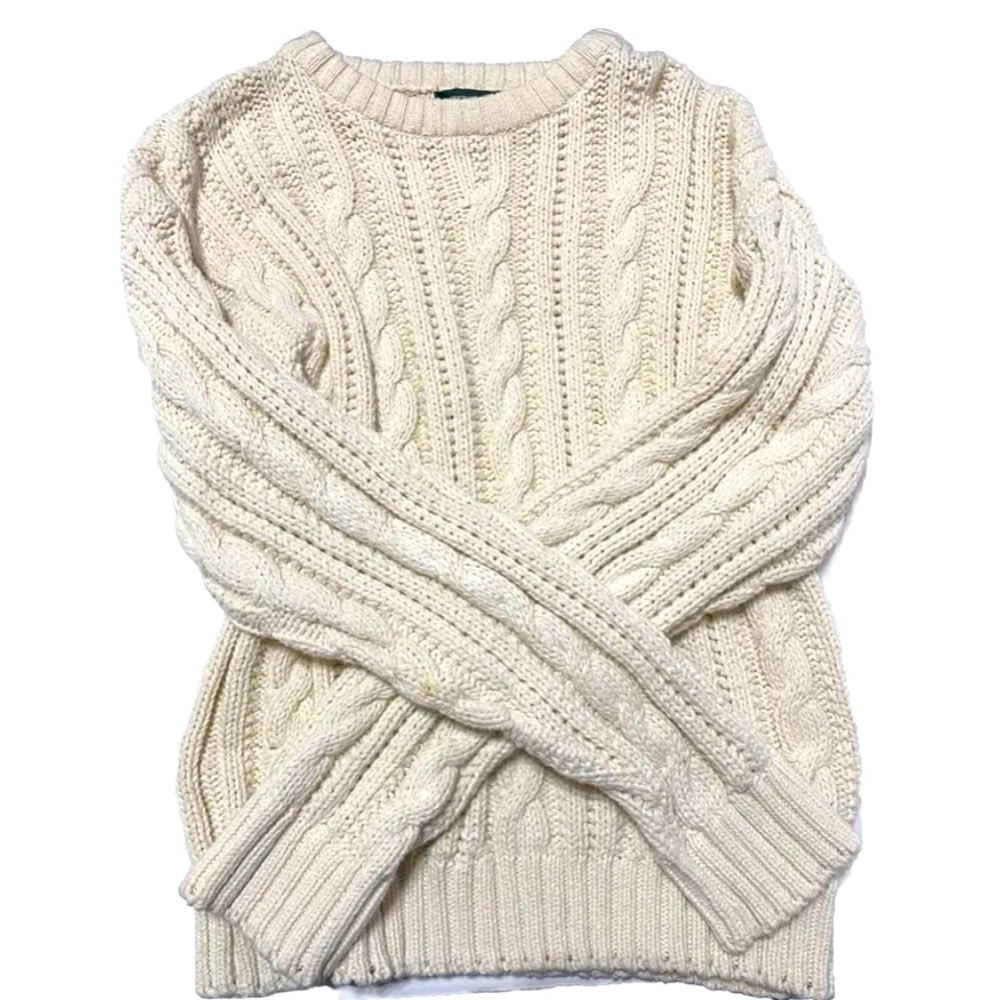 Women's M Vintage American Eagle Chunky Cotton Cable Knit Sweater USA MADE
